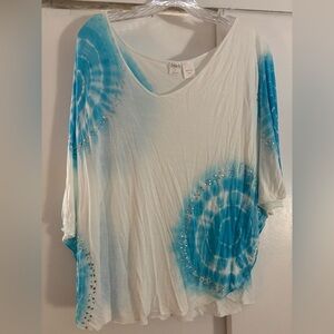 INC International Concepts Blue and White Tie-Dye Blouse